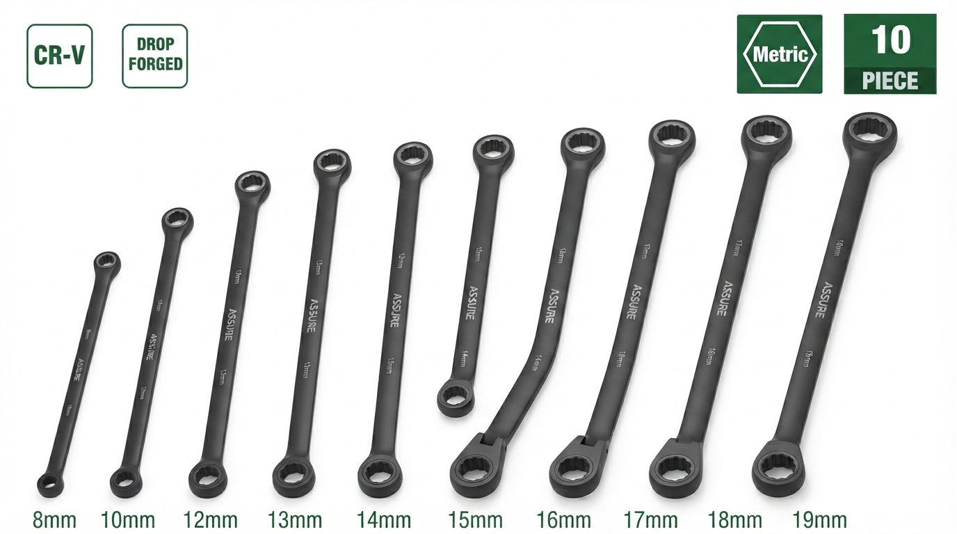 Flex head ratcheting wrenches for mechanics