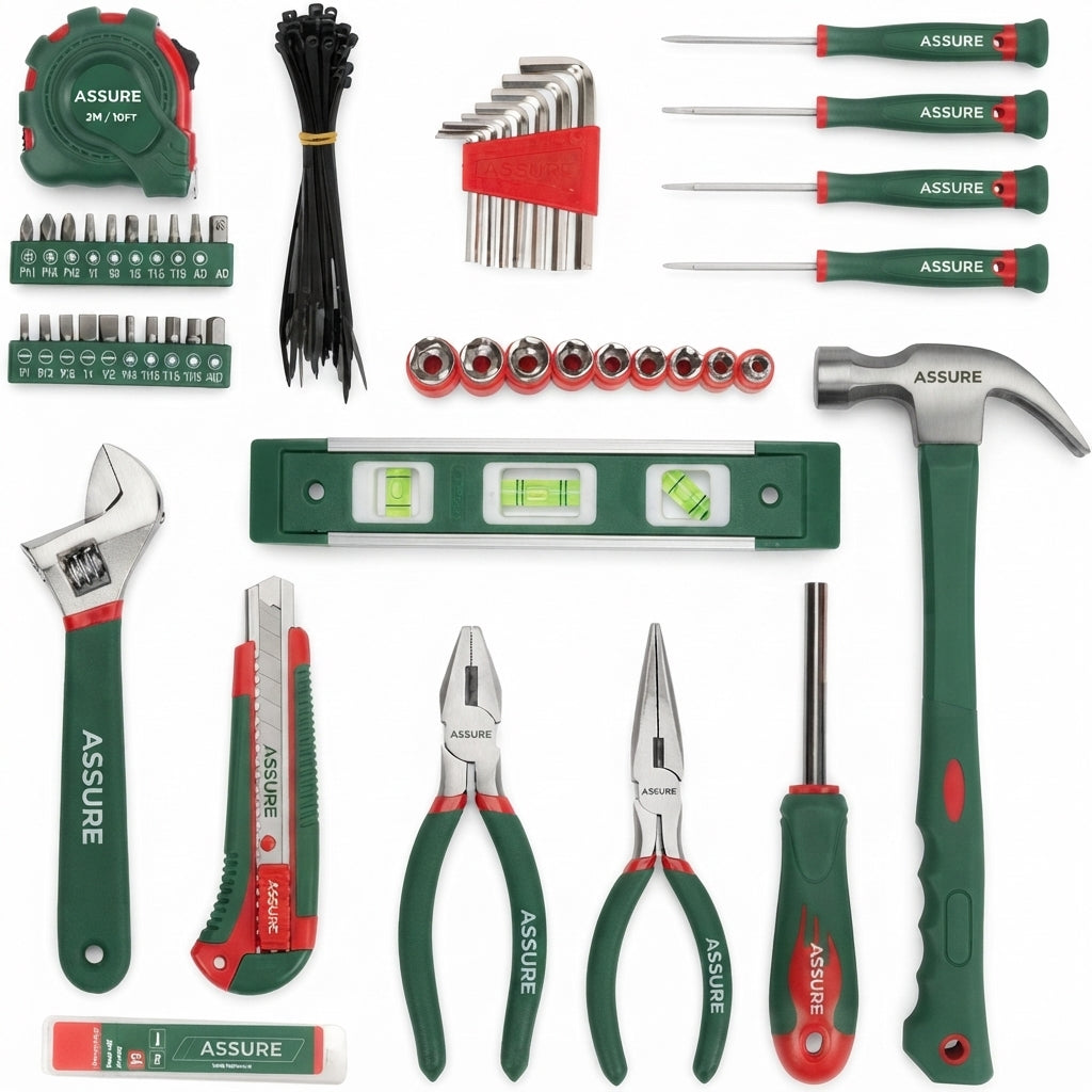 Complete household hand tool kit with storage bag