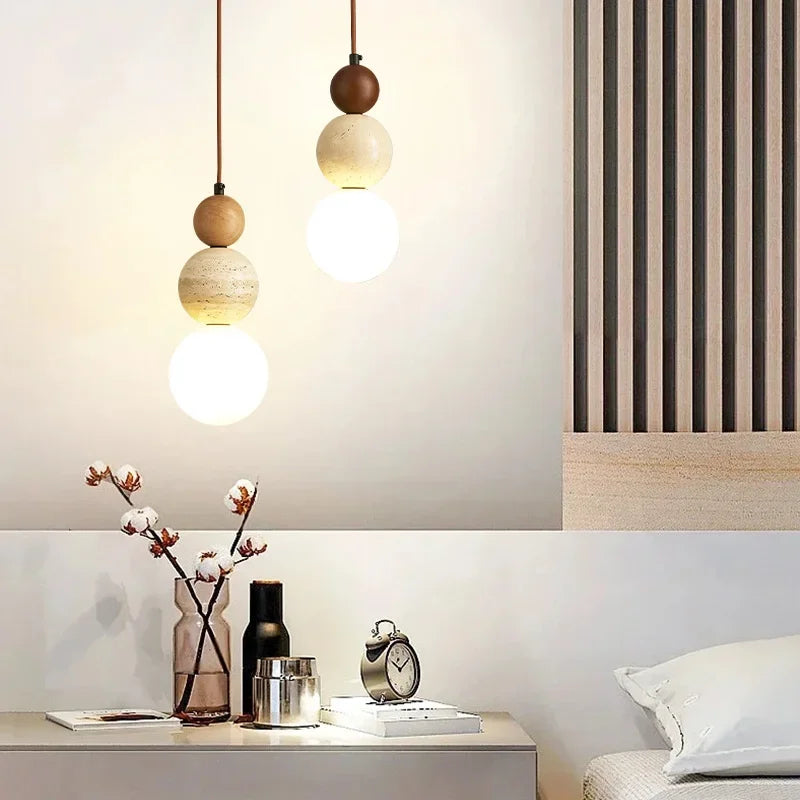 nordic travertine pendant light with natural stone shade
