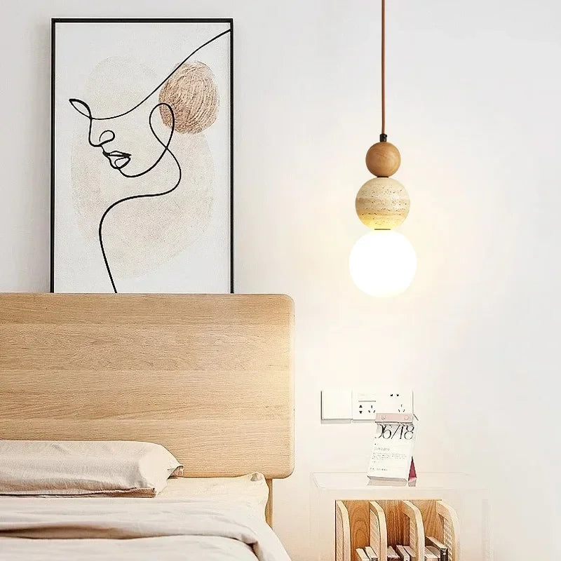 elegant wood and stone pendant light for cozy home interiors
