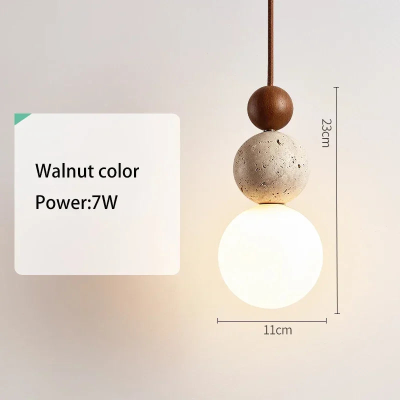 cream stone hanging lamp with wood accents for modern interiors
