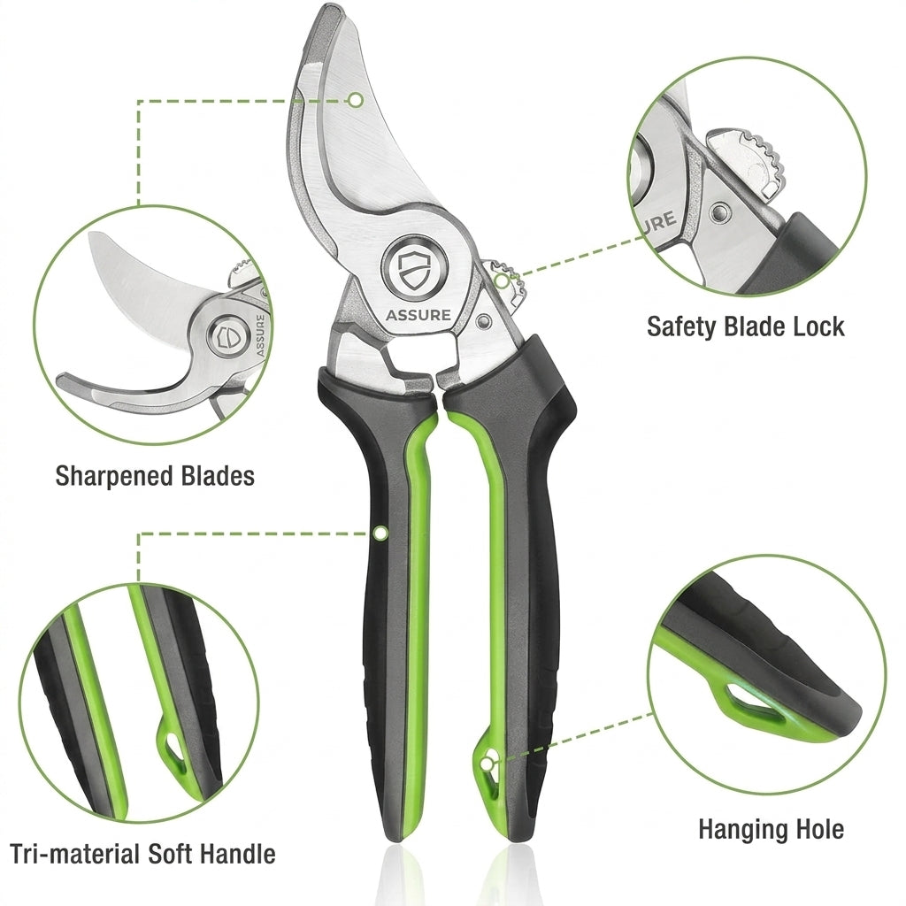 Garden pruning scissors with safety lock