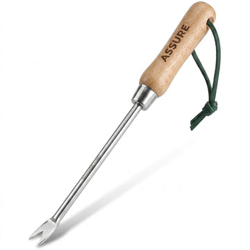 Stainless steel hand weeder with wooden handle